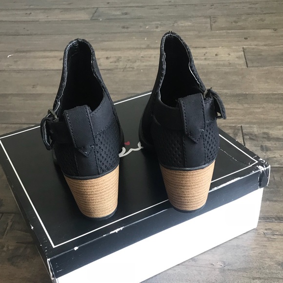 Black distressed nubuck perforated ankle booties - Picture 3 of 4